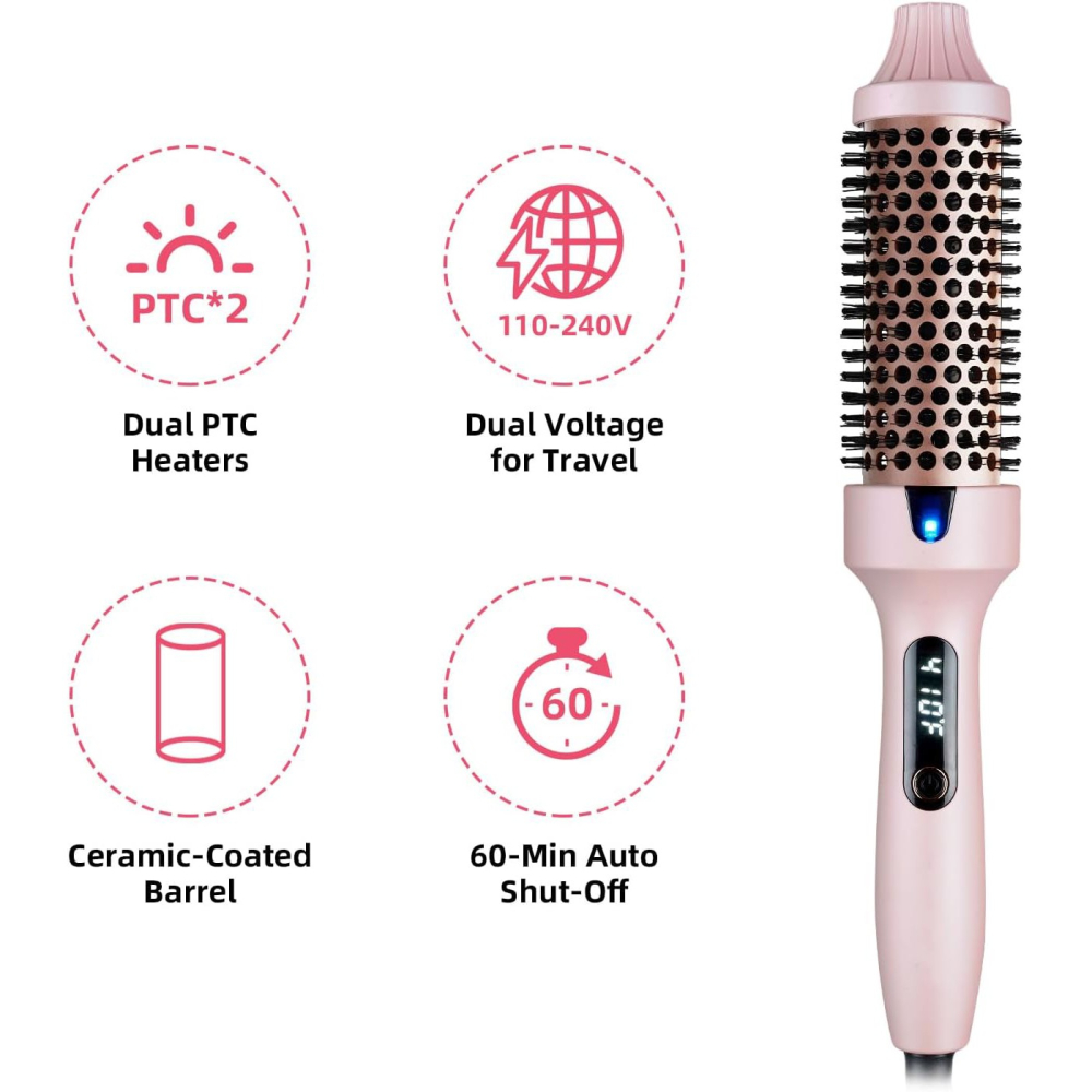 Perie termica cu infra rosu, Pieptene Cald, Afisaj LED, cu Ioni Negativi si dubla Tensiune, Ondulare, Volumizare si Indreptare, Roz [3]