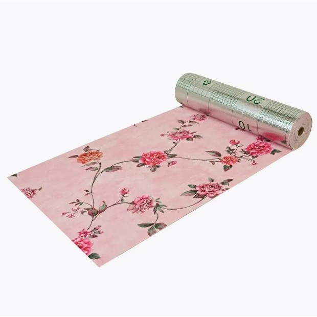 Rola Autoadeziva pentru Perete, din Panza, 10 m, Rezistenta la Umezeala, 2.5 mm Grosime, Model Trandafiri, Roz [4]