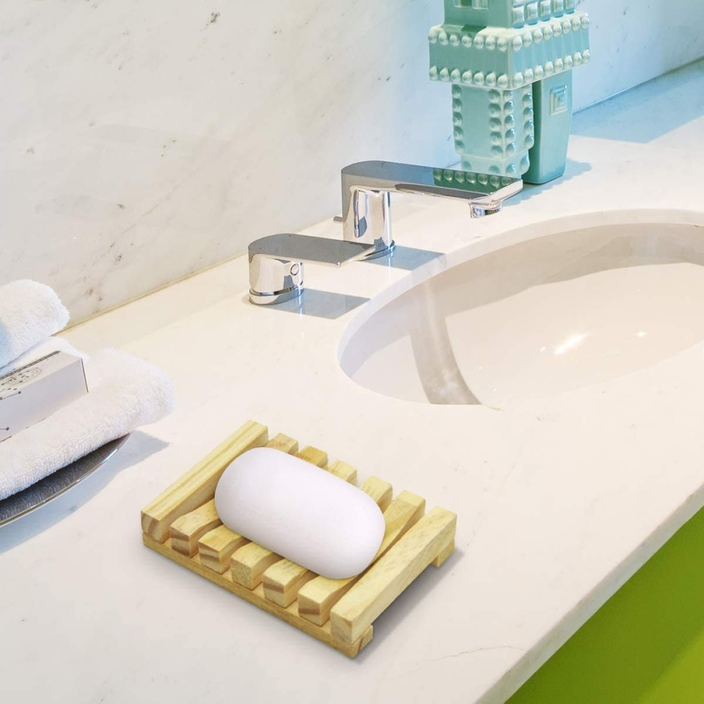 Savoniera, din Lemn de Bambus, Scurgere Apa, 11.5 x 8 cm, Natur [4]