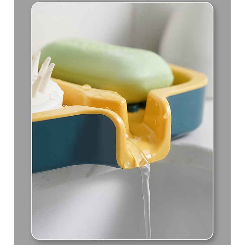 Savoniera Dubla, Sistem de Scurgere a Apei, din ABS, 14.5 x 18 x 3 cm, Albastru/Galben [4]