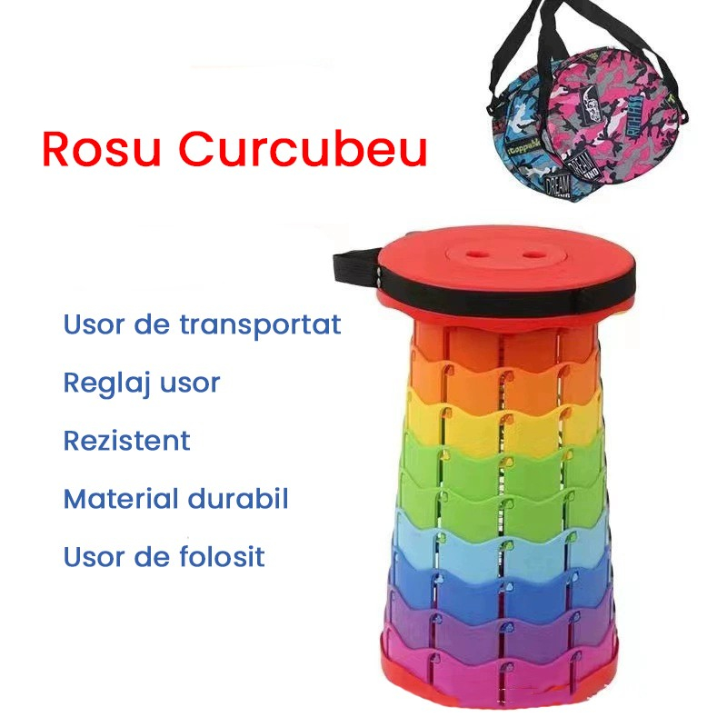 Scaun Telescopic Pliabil pentru Camping si Pescuit, Portabil, Universal, Sustine 150 kg, ABS, Diametru 25 cm, Extensibil, Inaltime 45 cm, Multicolor [4]