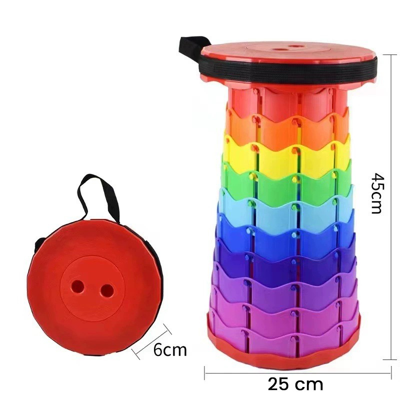 Scaun Telescopic Pliabil pentru Camping si Pescuit, Portabil, Universal, Sustine 150 kg, ABS, Diametru 25 cm, Extensibil, Inaltime 45 cm, Multicolor [2]
