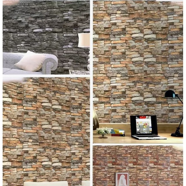 Set 10 Placi de Tapet, Autoadezive, 70 x 77 cm, 3.5 mm Grosime, Suprafata Acoperita 5.3 mp, din PVC, Model Caramida, Multicolor [2]