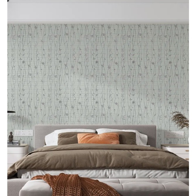 Set 10 Placi de Tapet, Autoadezive, 70 x 77 cm, Suprafata Acoperita 5.3 mp, din PVC, Model Frunze Argintii, Gri [3]