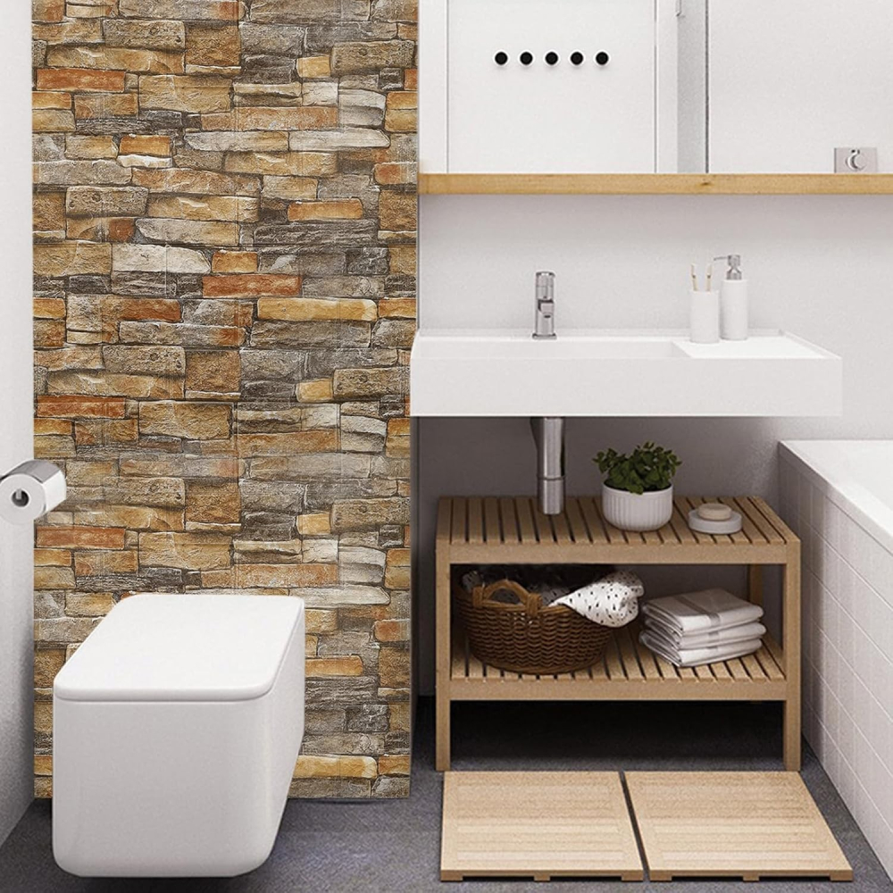 Set 10 Placi de Tapet, Autoadezive, 70 x 77 cm, 2.5 mm Grosime, Suprafata Acoperita 5.3 mp, din PVC, Model Caramida, Galben [4]