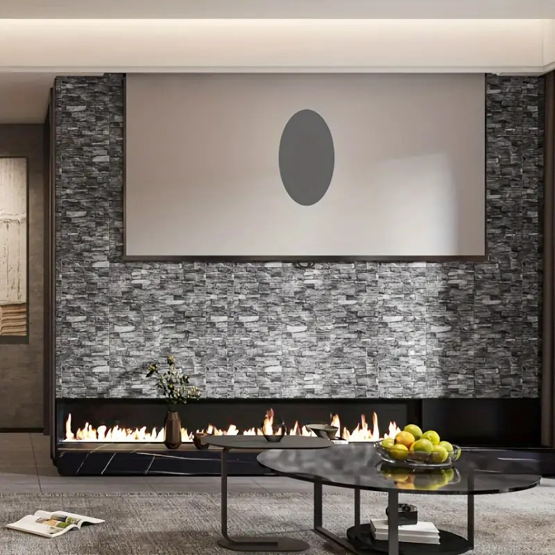 Set 10 Placi Tapet 3D, 35 x 38 cm, Grosime 3 mm, din Polietilena, Model Caramida, Suprafata acoperita 1.33 mp, Piatra Gri [4]