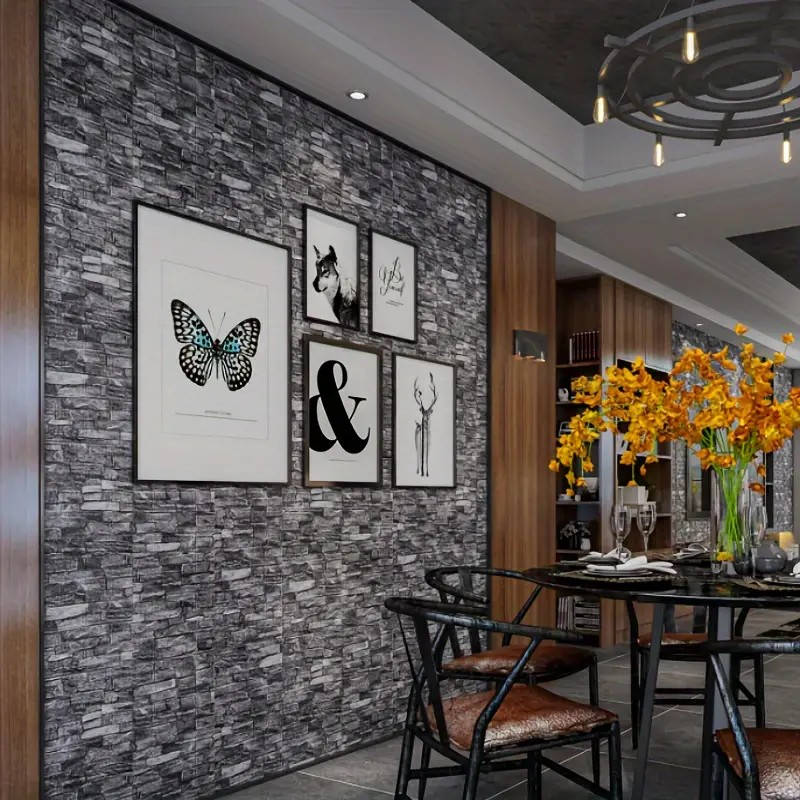 Set 10 Placi Tapet 3D, 35 x 38 cm, Grosime 3 mm, din Polietilena, Model Caramida, Suprafata acoperita 1.33 mp, Piatra Gri [3]