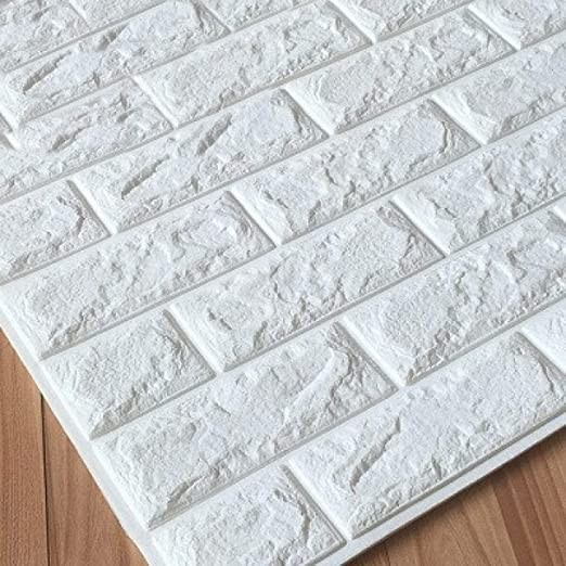 Set 10 Placi Tapet 3D, 70 x 77 cm, Grosime 3 mm, din Polietilena, Model Caramida, Suprafata acoperita 5.3 mp, Alb [8]