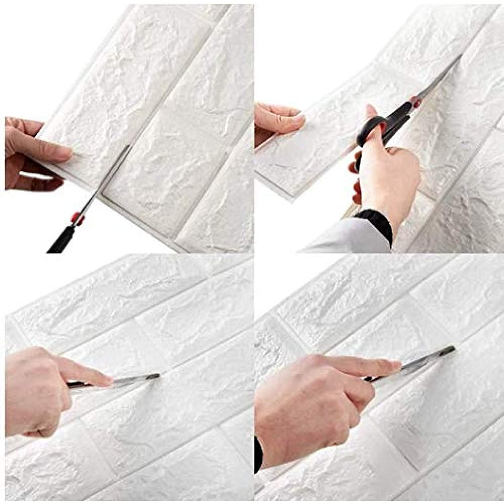 Set 10 Placi Tapet 3D, 70 x 77 cm, Grosime 3 mm, din Polietilena, Model Caramida, Suprafata acoperita 5.3 mp, Alb [5]