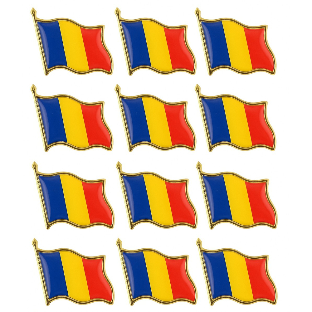 Set 12 Insigne Steag Tricolor Romania, Model Brosa cu Ac de Siguranta, 20x20 mm [1]