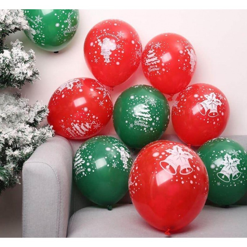 Set 16 Baloane din Latex, Model Merry Christmas, Tematica Craciun, 25 cm, Verde Rosu [8]