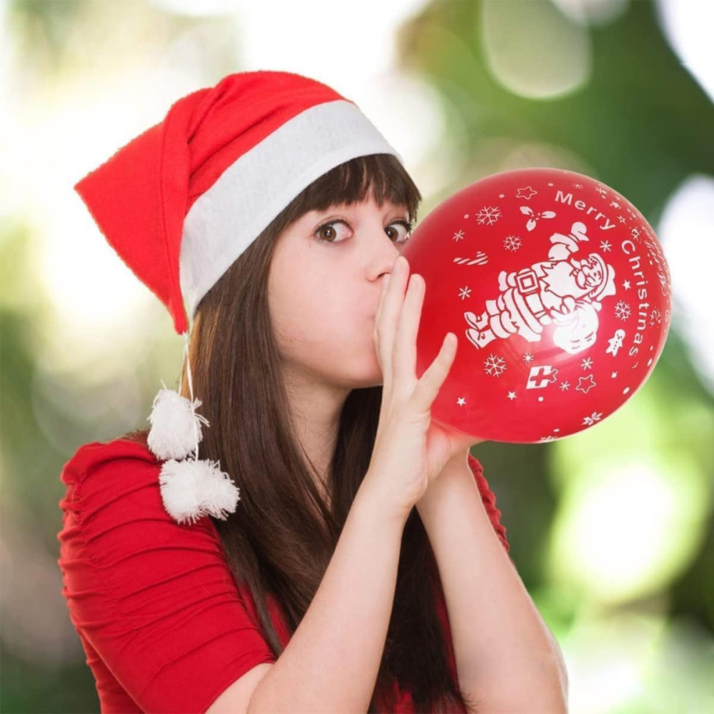 Set 16 Baloane din Latex, Model Merry Christmas, Tematica Craciun, 25 cm, Verde Rosu [2]