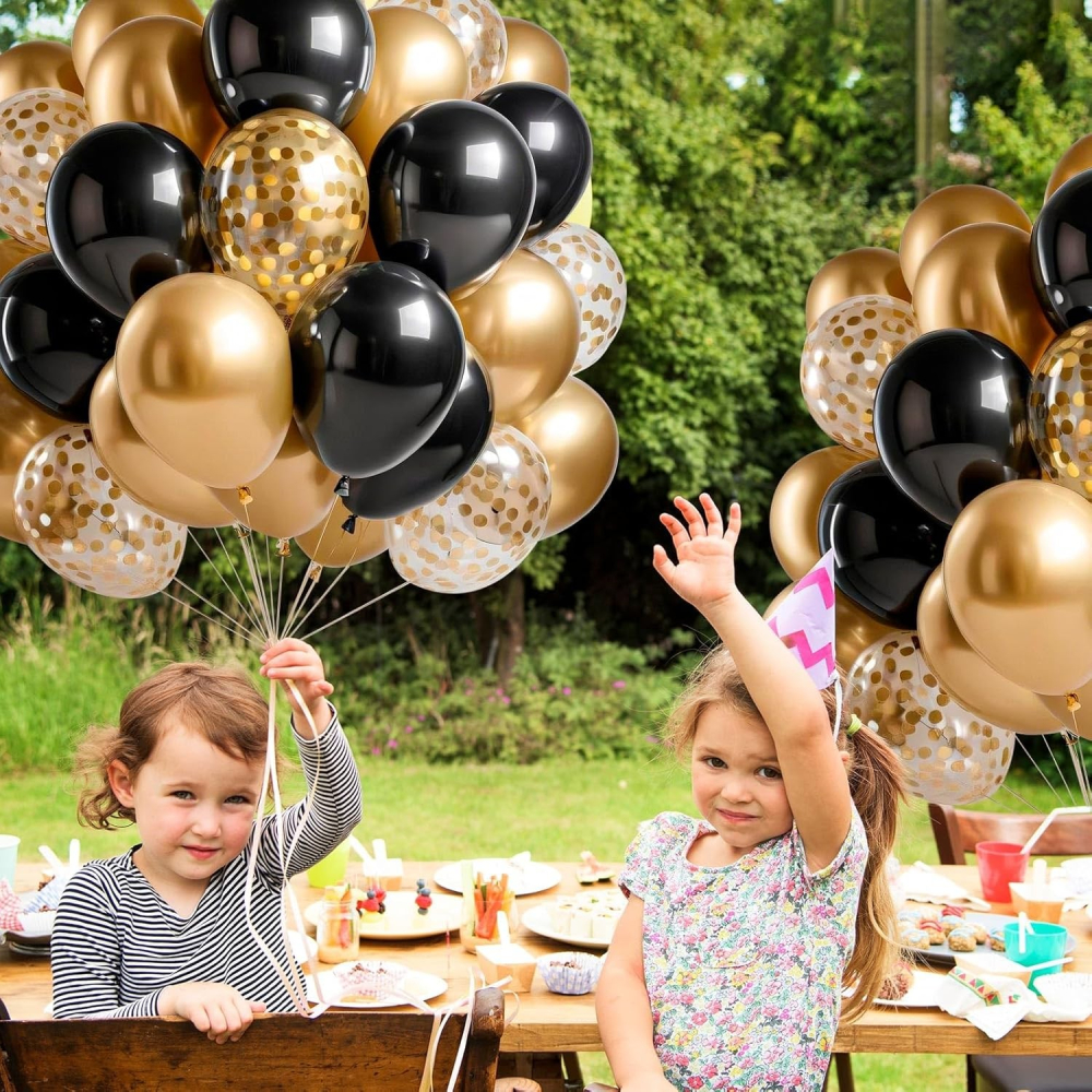 Set 16 Baloane din Latex, Model Party, 30 cm, Auriu, Negru, Confetti, 2.8 g [7]