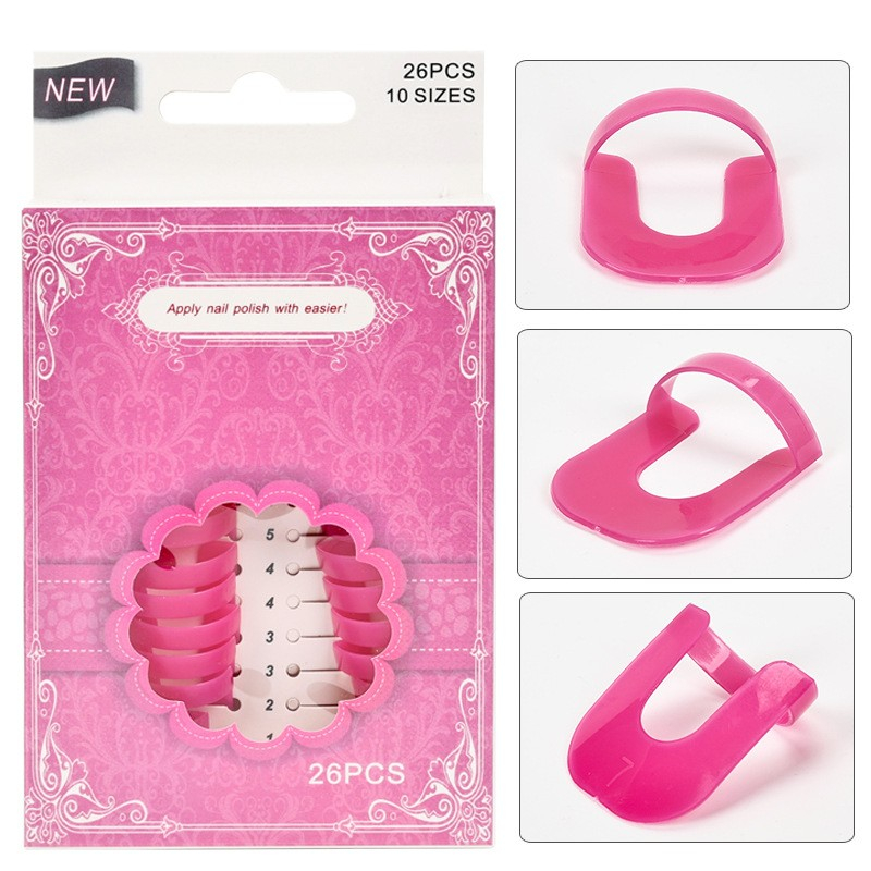 Set 26 buc Sabloane Reutilizabile pentru Oja, pentru Manichiura Ingrijita, fara Depasire Margini, Protectie Cuticula, 10 Marimi, din Plastic, Roz [5]