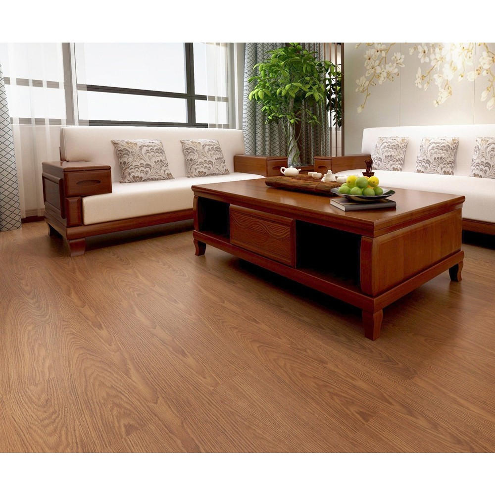 Set 36 Placi Autoadezive pentru Pardoseala, din PVC, Impermeabil, Ignifug, Usor de Curatat, Dimensiune Placa 91.44 x 15.24 cm, Grosime 1.5 mm, Acoperire 5 m2, Model 7, Caramiziu [2]