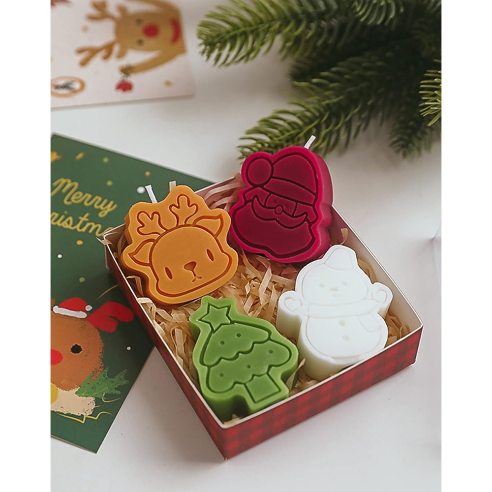 Set 4 Lumanari Parfumate, Model Craciun, din Parafina, 10.2 x 9.1 x 2.7 cm, Multicolor [2]