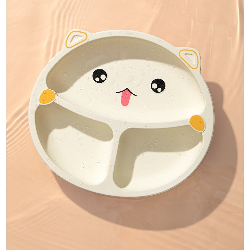 Set 4 Piese Hranire Bebelusi si Copii, din Silicon, fara BPA, de la 12 Luni, Model Pisicuta, 28 x 26 x 2 cm, Bej [2]