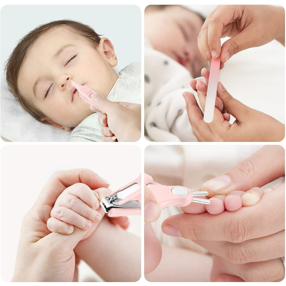 Set 4 Piese Ingrijire Unghii Bebelusi, din ABS+Otel Inoxidabil, Cutie de Depozitare Tip Bufnita, de la 0 Luni, 11.5 x 5 x 11.5 cm, Roz [7]