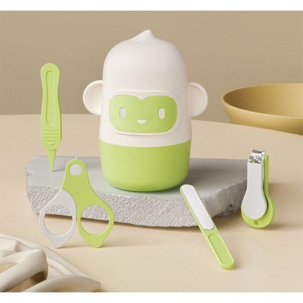 Set 4 Piese Ingrijire Unghii Bebelusi, din ABS+Otel Inoxidabil, Cutie de Depozitare Tip Maimuta, de la 0 Luni, Verde [3]