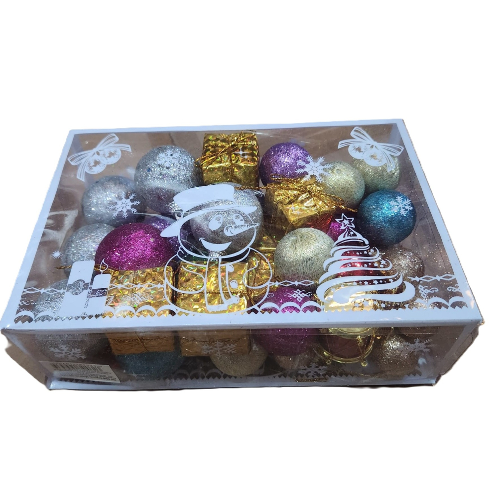 Set 45 Globuri de Craciun, pentru Brad, Model 2, cu Glitter, Lucioase, Multicolor [1]