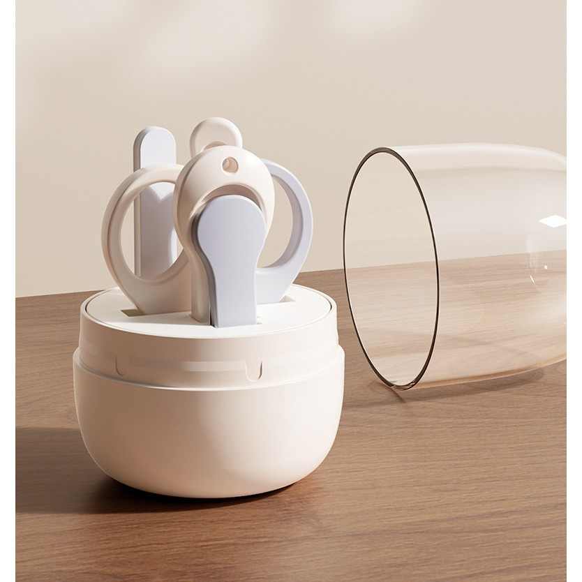 Set 4in1 de Ingrijire Unghii pentru Bebelusi, Cutie de Depozitare Tip Borcan, 0-6 Ani, 10 x 7 x 6 cm, Alb/Gri [2]