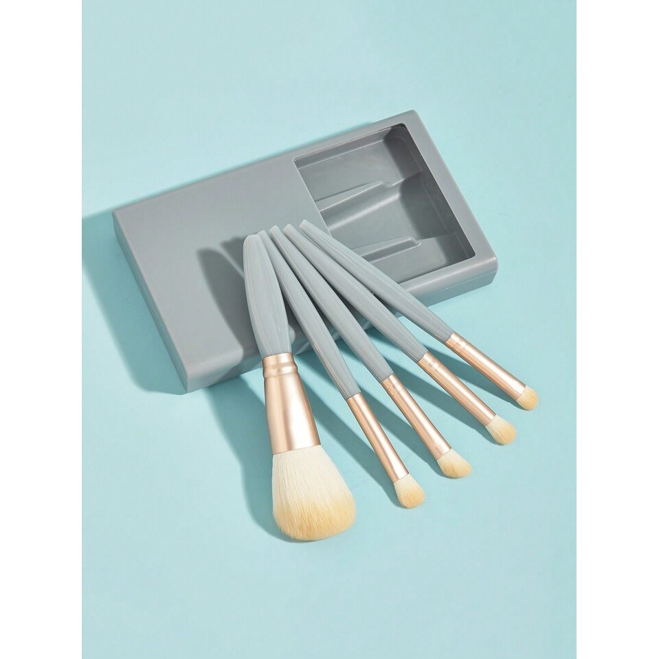 Set 5 Pensule de Machiaj cu Peri Moi, cu Suport pentru Depozitare si Oglinda, Albastru [3]