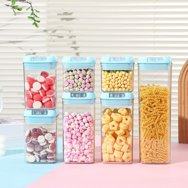 Set 7 Cutii de Depozitare Alimente, 2 x 500ml, 2 x 800ml, 2 x 1200ml, 1 x 1900 ml, Capac Albastru, din PP+PET, Inchidere Ermetica, Transparent [6]