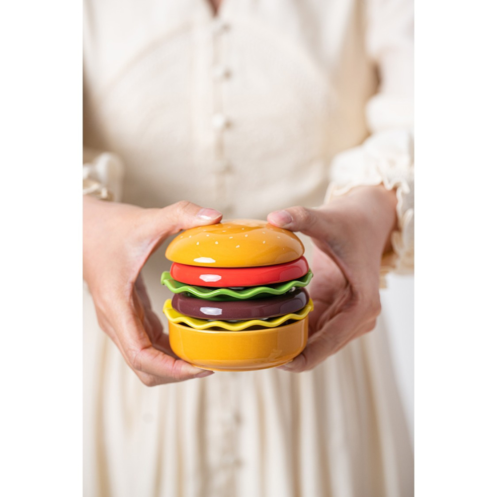 Set Farfurii Ceramice sub Forma de Burger, din Ceramica, pentru Sosuri si Gustari, Mini Farfurii Stivuibile, Multicolor [9]