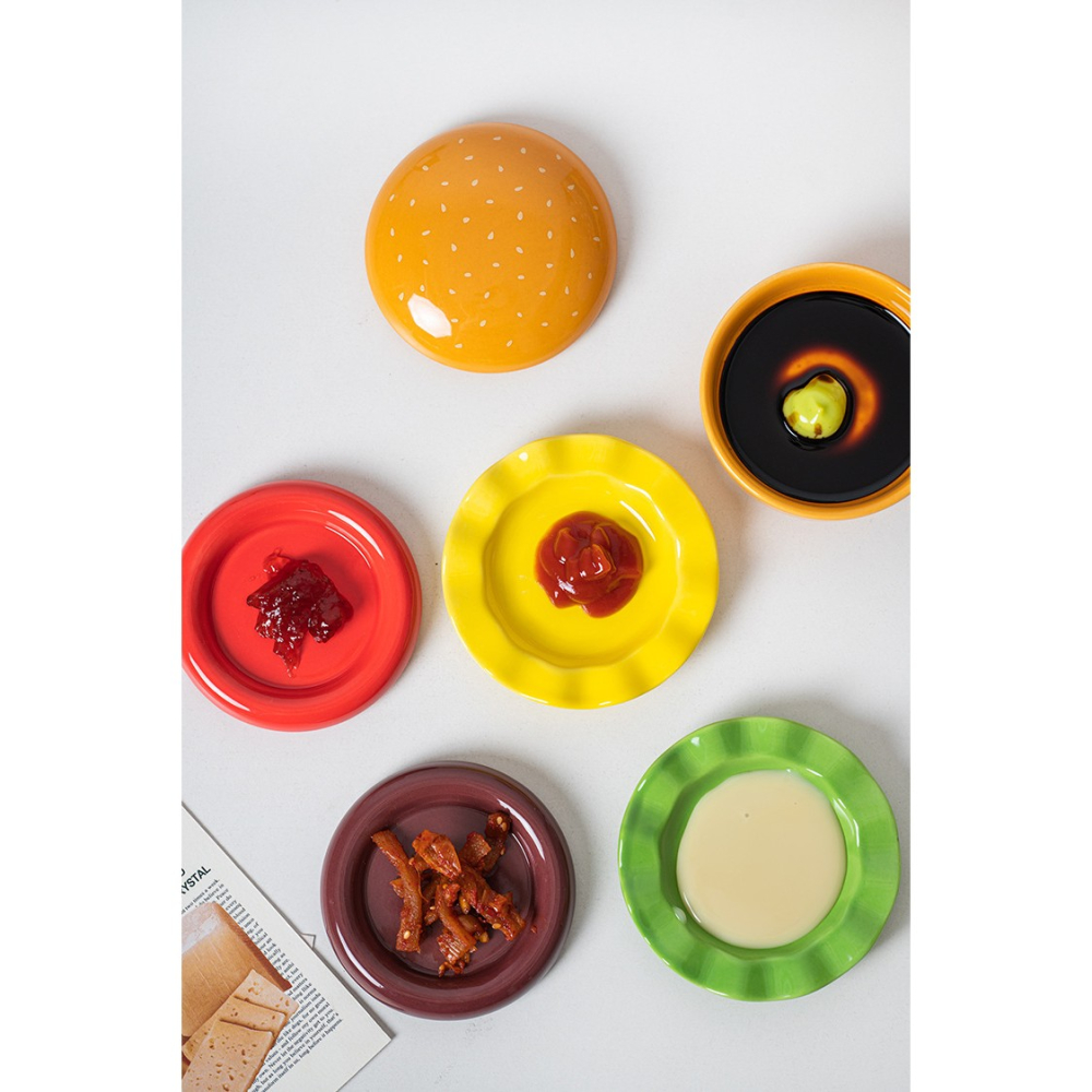 Set Farfurii Ceramice sub Forma de Burger, din Ceramica, pentru Sosuri si Gustari, Mini Farfurii Stivuibile, Multicolor [7]