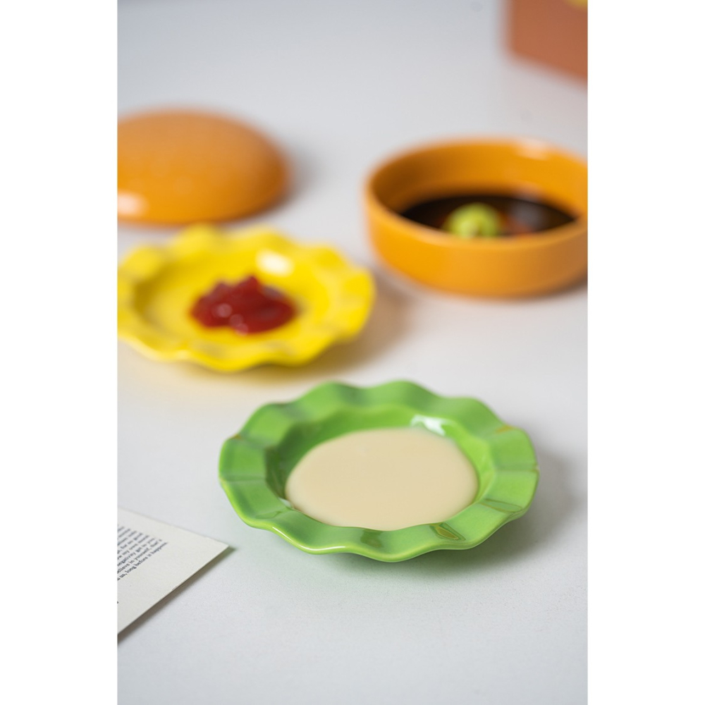 Set Farfurii Ceramice sub Forma de Burger, din Ceramica, pentru Sosuri si Gustari, Mini Farfurii Stivuibile, Multicolor [5]