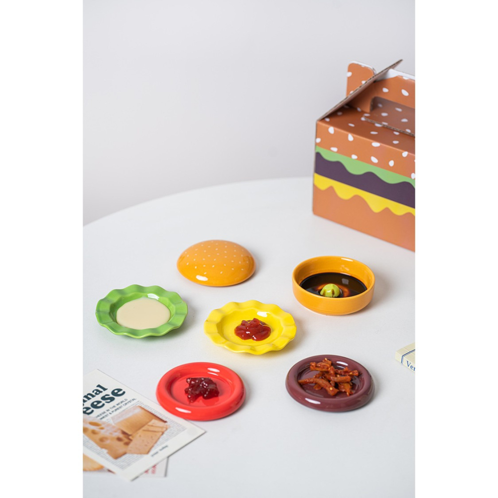Set Farfurii Ceramice sub Forma de Burger, din Ceramica, pentru Sosuri si Gustari, Mini Farfurii Stivuibile, Multicolor [8]