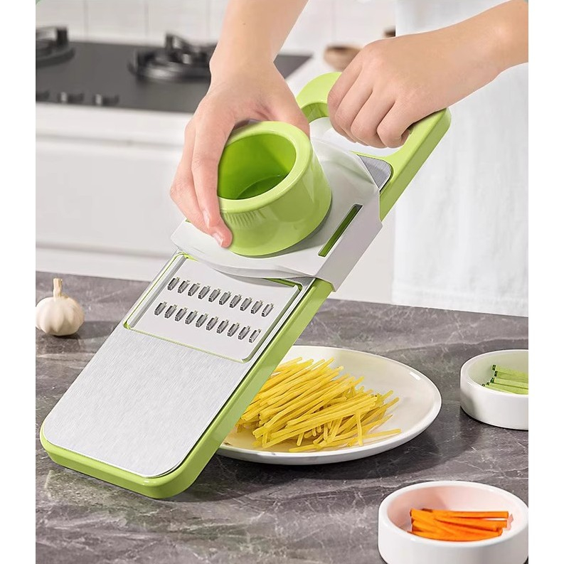 Set Multifunctional din 7 Piese, pentru Taierea si Maruntirea Legumelor, Uz Casnic,din Otel Inoxidabil, Gri-Verde [8]