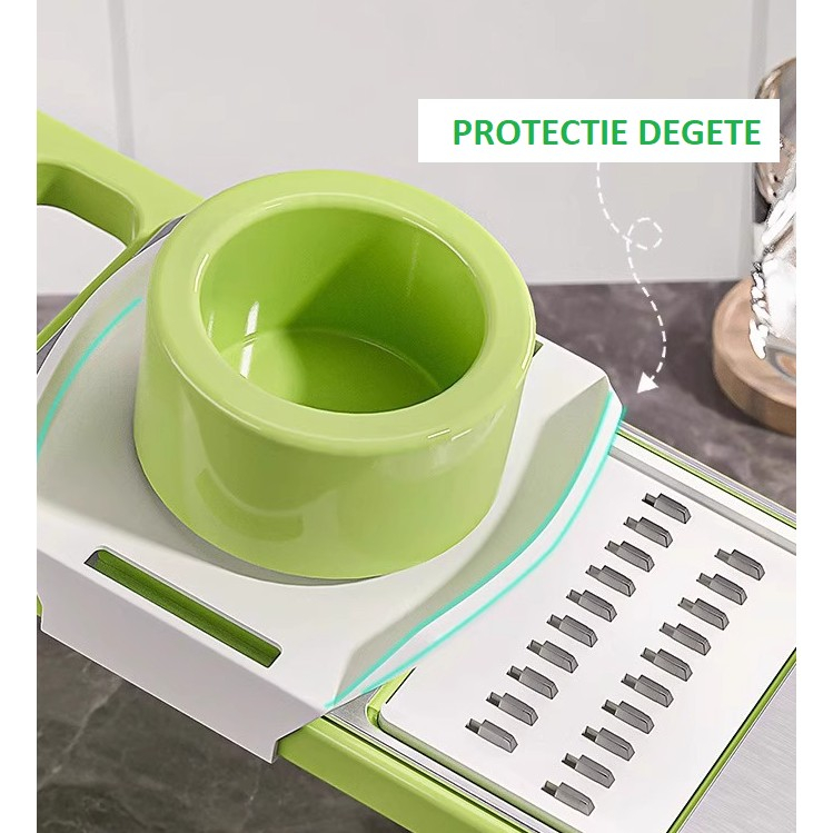 Set Multifunctional din 7 Piese, pentru Taierea si Maruntirea Legumelor, Uz Casnic,din Otel Inoxidabil, Gri-Verde [7]