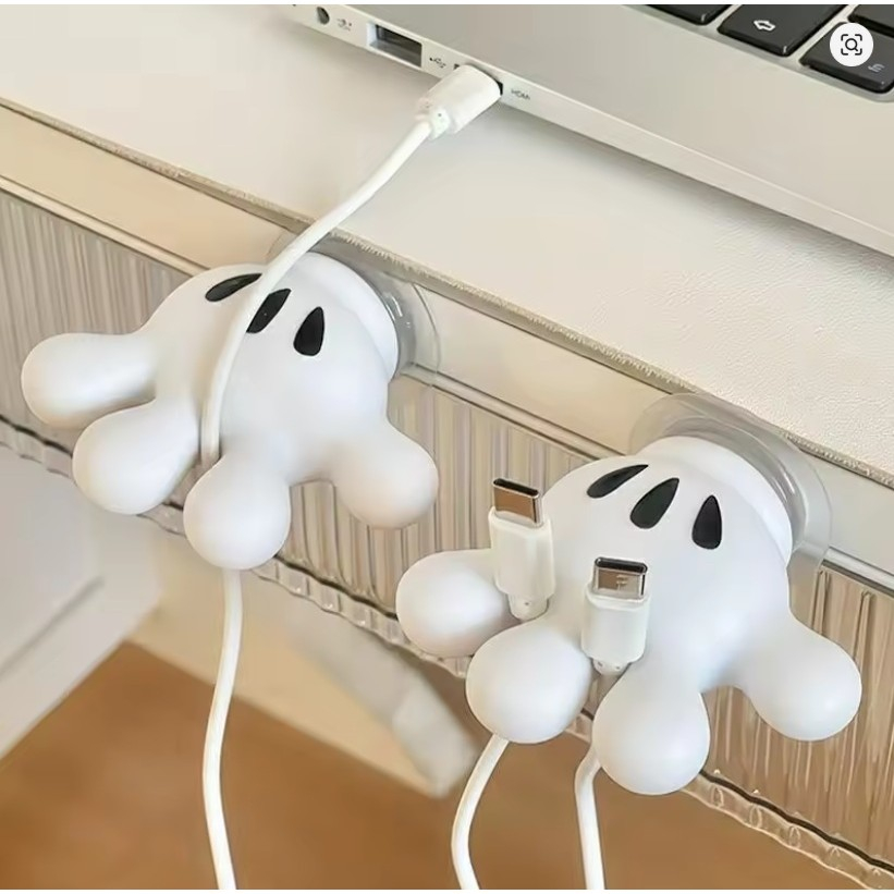 Suport de Baie, Multifunctional, pentru Periute/Cabluri, din PVC, cu Ventuza, Model Manusa Mickey Mouse, 7 x 6.5 cm, Alb [2]