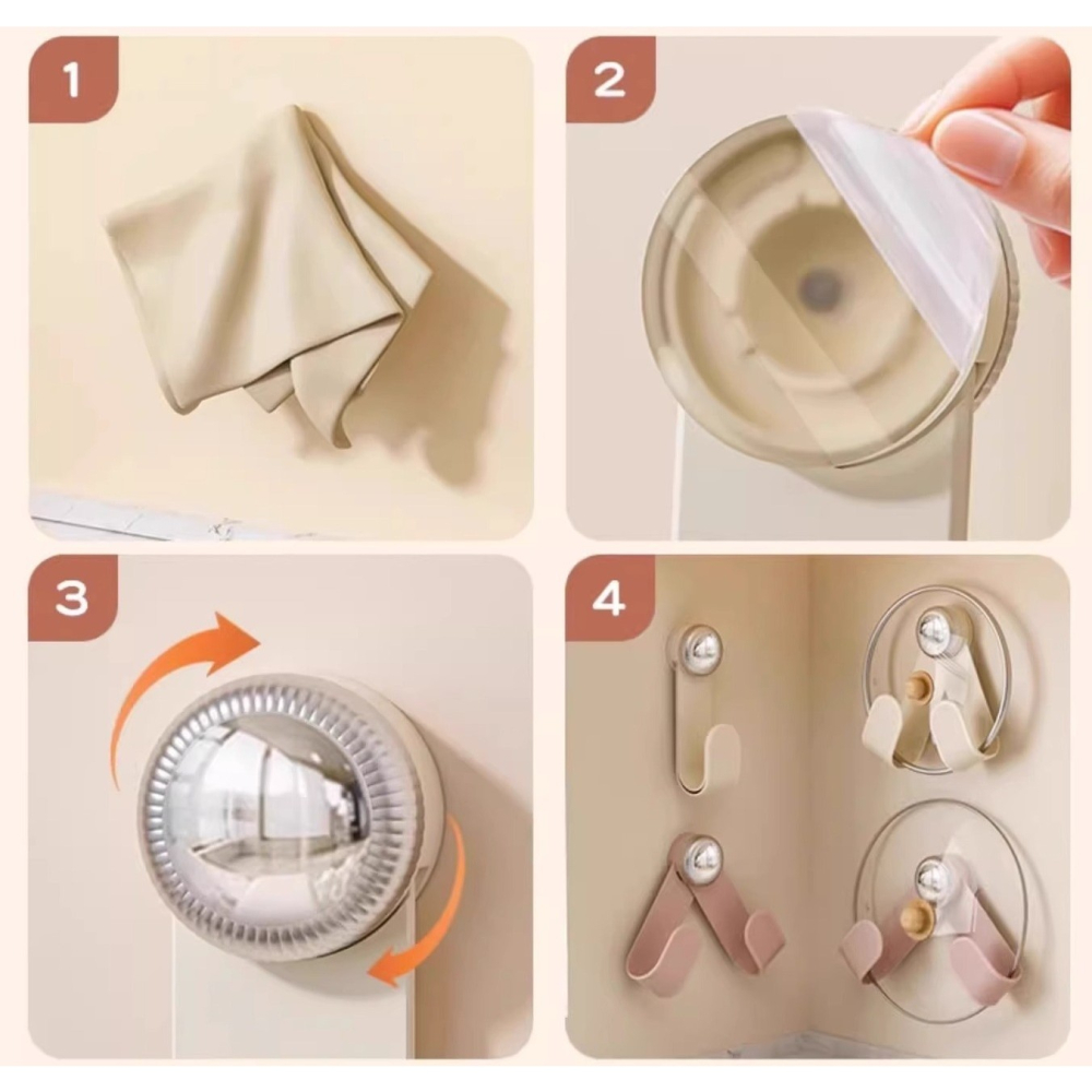 Suport de Bucatarie, Rotativ, din Plastic, Aplicare prin Lipire, 5 x 5 x 18.5 cm, Roz [2]