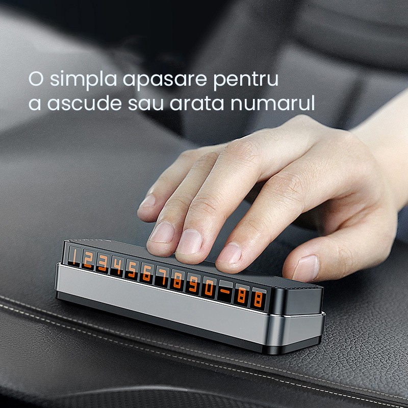 Suport Numar de Telefon pentru Parcare Auto, Flippy, Suport pentru Numarul de telefon, Pop-Up pentru Ascundere, Banda Adeziva Inclusa, 150 x 52 x 60 mm, Cifre Rosii, Space Gray [3]