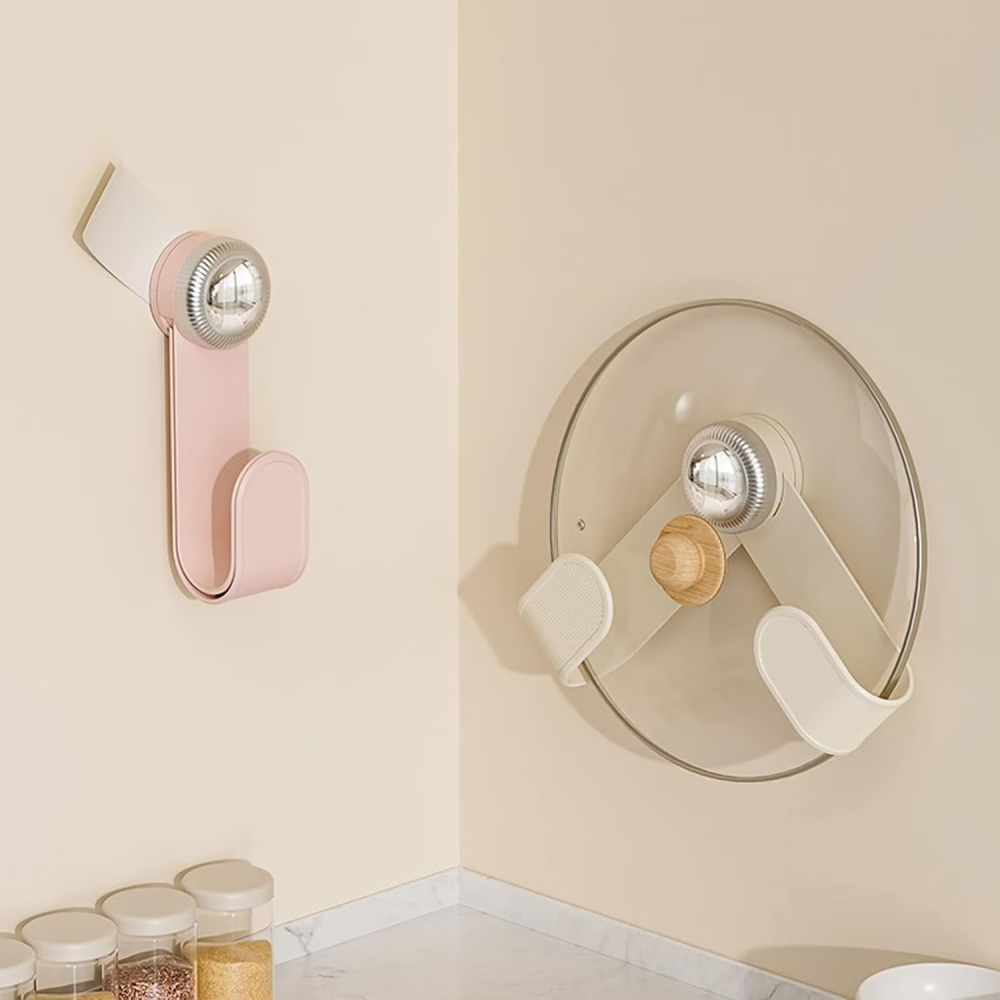 Suport pentru Capace Vase, Suport de Depozitare pentru Capacul Oalei in Bucatarie, cu Ventuza, Usor de Montat pe Perete, 19 x 6 x 5 cm, Alb Crem [5]