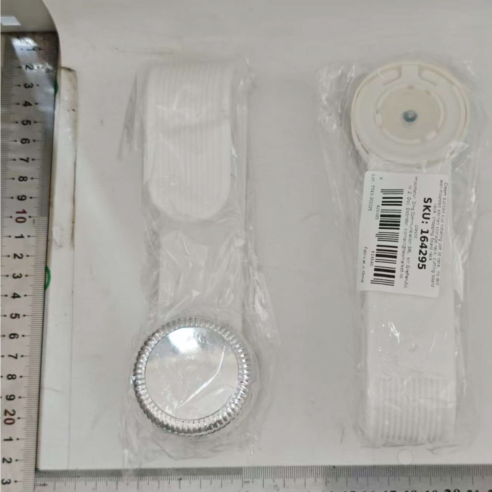 Suport pentru Capace Vase, Suport de Depozitare pentru Capacul Oalei in Bucatarie, cu Ventuza, Usor de Montat pe Perete, 19 x 6 x 5 cm, Alb Crem [9]