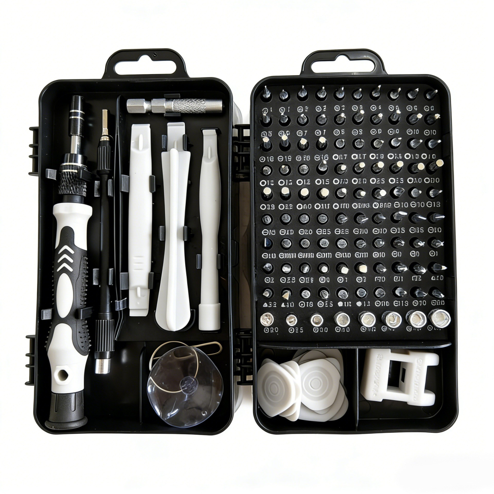 Surubelnite pentru Reparea Telefoanelor, Set 115-in-1 Cromate, Demontarea Repararea Ceasurilor, Electronicelor Mici, Maner detalii Albe, 18 x 11 x 6 cm, Negru [2]