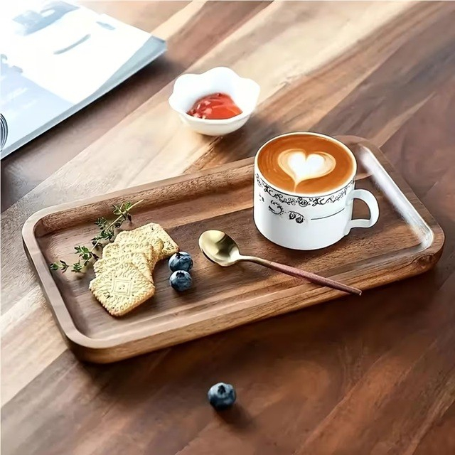 Tava din Lemn, Dreptunghiulara, pentru Alimente sau Decor, 20 x 12 x 1.5 cm, Natur [5]