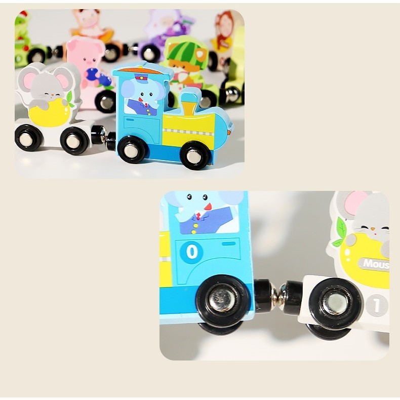 Trenulet Magnetic, din Lemn, Model Zoo, 12 Animale, +3 Ani, Jucarie de Asamblat, Multicolor [6]