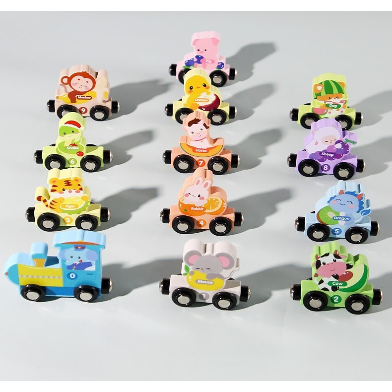 Trenulet Magnetic, din Lemn, Model Zoo, 12 Animale, +3 Ani, Jucarie de Asamblat, Multicolor [2]