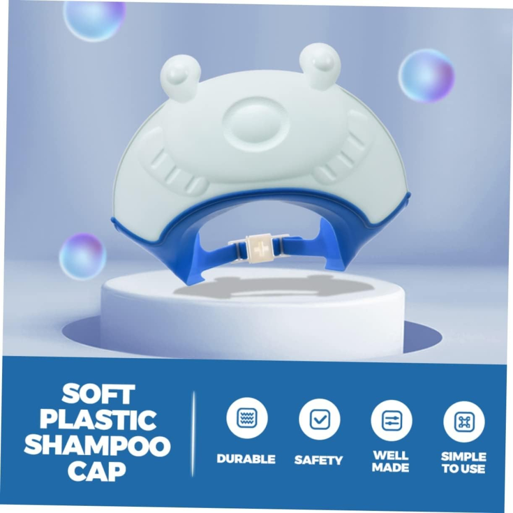 Viziera de Protectie Baie Pentru Copii, Fippy, Model Broasca, Dimensiune ajustabila, Durabil, Usor de curatat, Impotriva Samponului, pentru Ochi si Urechi, TPE+PP, 24x23 cm, Albastru [4]