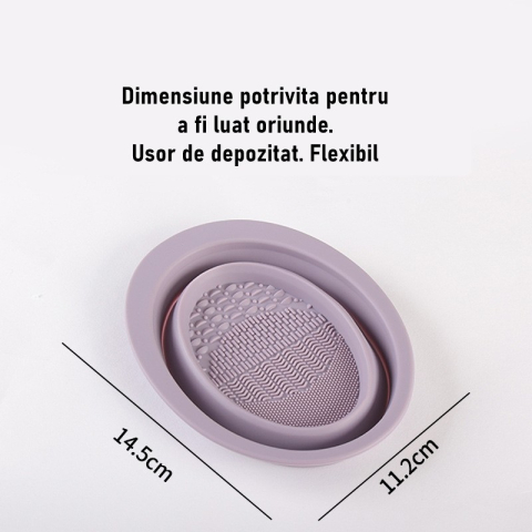 Accesoriu din silicon pentru curatarea accesoriilor makeup, pensule, buretei, 14.5 x 11,5 cm, 2 moduri de utilizare, pliabil, mov [2]
