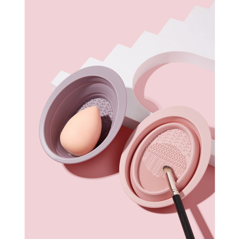 Accesoriu din silicon pentru curatarea accesoriilor makeup, pensule, buretei, 14.5 x 11,5 cm, 2 moduri de utilizare, pliabil, mov [6]