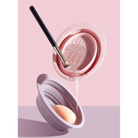 Accesoriu din silicon pentru curatarea accesoriilor makeup, pensule, buretei, 14.5 x 11,5 cm, 2 moduri de utilizare, pliabil, mov [7]