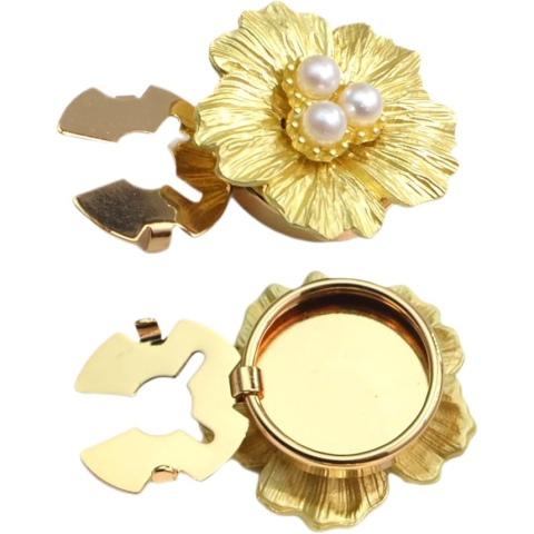 Organizatoare incaltaminte si imbracaminte - Accesoriu pentru Nasturi, Flippy, Model Floare cu Perle, din Metal, 2.5 x 1.7 cm, Auriu