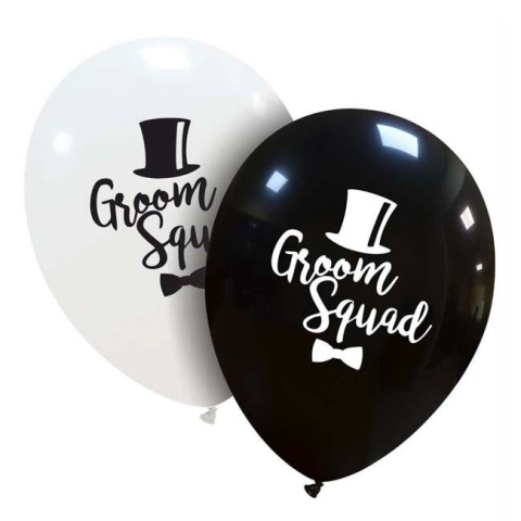 Baloane Latex - Baloane de Decor, Flippy, Set 10 Baloane de Decor pentru Echipa Mirelui, din Latex 25 cm, Alb/Negru