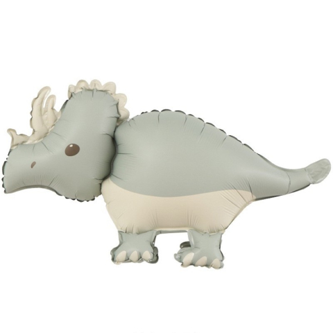 Figurine si Baloane 3D - Balon din Folie Metalizata, Figurina Animata, Model Dinozaur, 69 x 40 cm, Ambalaj Individual, Pai Inclus, Umflare cu Aer sau Heliu, Gri