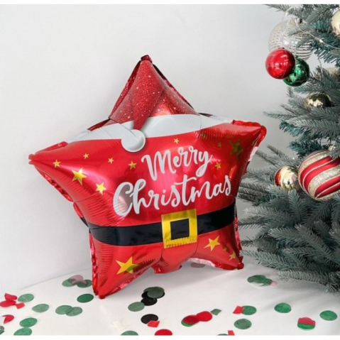 Balon Stea din Folie de Aluminiu, Tema Craciun Merry Christmas, 45 x 45 cm, Rosu [1]